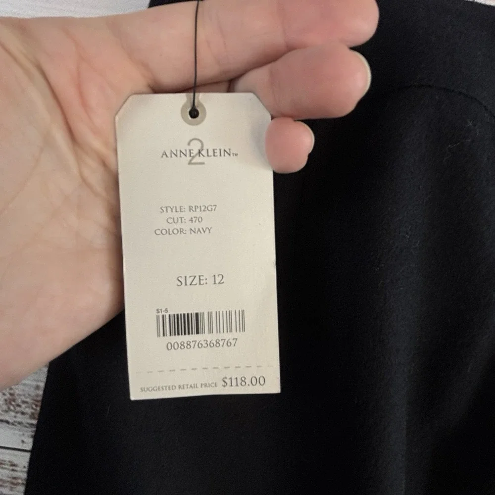 Anne Klein Wool/Cashmere Wide Leg Dress Pants 12 Navy Blue Timeless NWT